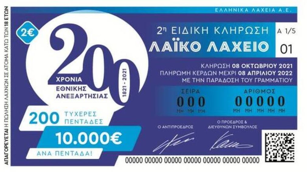 Το Λαϊκό Λαχείο μοίρασε περισσότερα από 3,9 εκατ. ευρώ τον Οκτώβριο