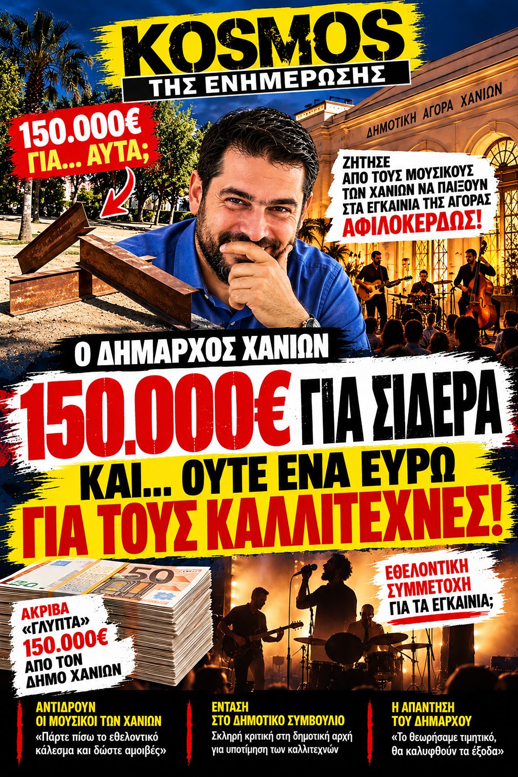 Για τα σίδερα 150.000 ευρώ, για τους Χανιώτες μουσικούς ούτε ευρώ!